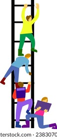 graphic illustration of a team working together to get high results, this vector is good for icons, covers, covers, banners, and others