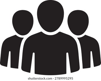 A graphic illustration of three black silhouettes of people standing side by side, faceless and featureless, against a plain white background, conveying a sense of unity or teamwork.