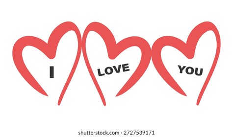 Una ilustración gráfica de tres corazones rojos interconectados con las palabras Te amo escrito en texto negro sobre un fondo blanco