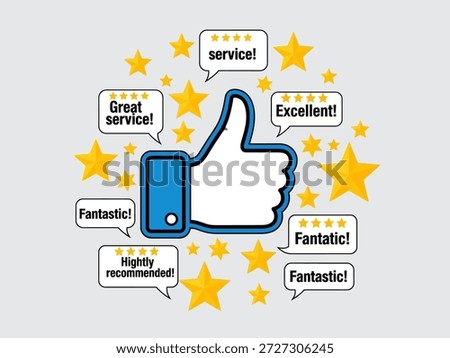 Graphic illustration of thumbs up surrounded by praise