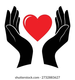 Una ilustración gráfica de dos manos negras juntas sosteniendo un Grande corazón rojo
