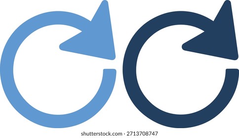 Una ilustración gráfica de dos flechas circulares en azul claro y azul oscuro, apuntando en direcciones opuestas, con un estilo de diseño simple