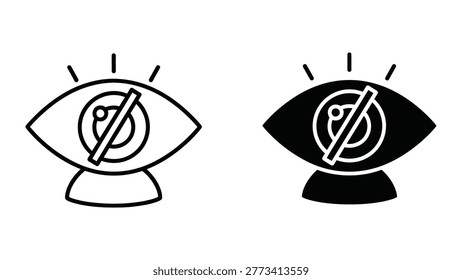 a graphic illustration of two eyes, one black and one white, with a line through the pupil, symbolizing blindness or obscured vision, in a flat design style