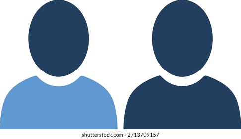 Una ilustración gráfica de dos figuras humanas en varios tonos azules con contornos blancos sobre un fondo blanco puro.