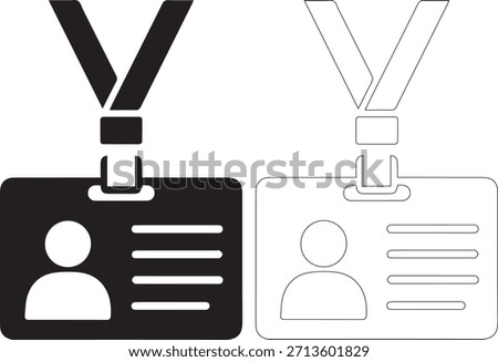 A graphic illustration of two ID badges with lanyards, one in solid black and white, the other in outline style, both featuring a person's silhouette and horizontal lines, on a clean white background