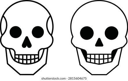 A graphic illustration of two skull silhouettes, differing slightly in jawline detail, presented as a black and white vector image with a distinctive silhouette style.