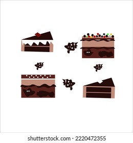 Graphic illustration of various kinds of chocolate brownie cake