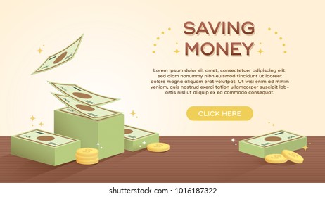 graphic illustration vector saving money, investment, coin, cash, banknote. using as web template, background, text box.