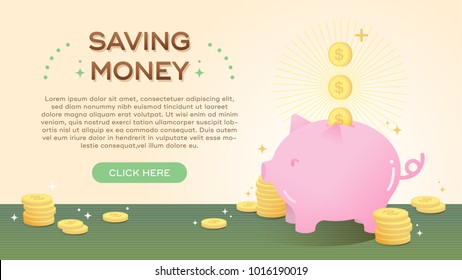 graphic illustration vector saving money, investment, coin, piggy bank. using as web template, background, text box.