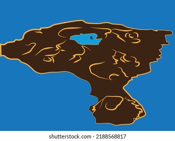 Graphic Illustration of a Volcano in the middle of the ocean