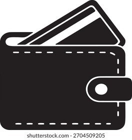 Una ilustración gráfica de una cartera, mostrando sus compartimentos y contenido potencial. Adecuado para temas de finanzas, compras u organización personal.