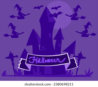 graphic illustration of wallpaper halloween pumpkin on purple background , this vector is great for wallpaper halloween celebration parties, logos, posters, book covers, banners etc.