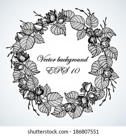 Graphic illustration of Walnut Wreath.  Illustration for greeting cards, invitations, and other printing and web projects.