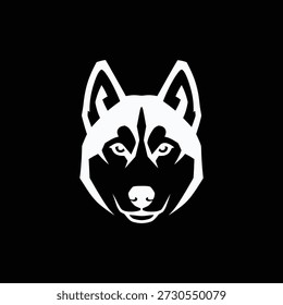 Ilustração gráfica da cabeça de um lobo em branco sobre um fundo preto, simbolizando visão nítida e natureza feroz.