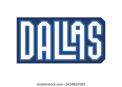 A graphic illustration of the word "Dallas" in a geometric, outlined font style, featuring a white fill and blue border. Ideal for representing the city of Dallas in a bold and modern way.