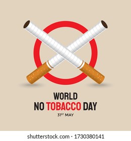 Graphic illustration of World No Tobacco Day every May 31 with an image of a crossed cigarette. Warnings about the dangers of tobacco use and encourage healthy living