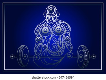 Graphic illustration of young bodybuilder man. Vector for sport club label, banner or poster design.