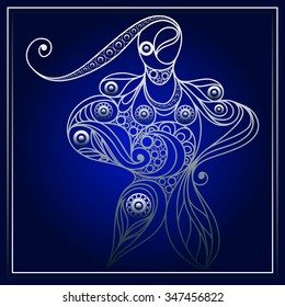 Graphic illustration of young bodybuilder woman. Vector for sport club label, banner or poster design.
