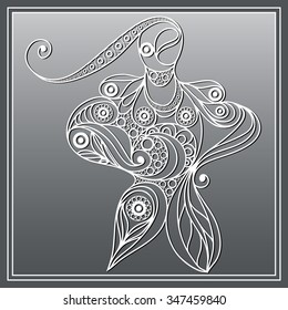 Graphic illustration of young bodybuilder woman. Vector for sport club label, banner or poster design.