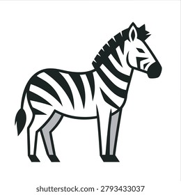 A graphic illustration of a zebra, featuring prominent black and white stripes, standing in profile. The artwork has a clean, modern, and minimalist aesthetic.