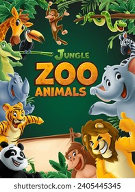 graphic illustration zoo and wild jungle animals