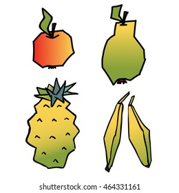 graphic illustrations of Apple, pear, pineapple, bananas  with gradient colors