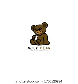 Graphic illustrations with the concept of cute and adorable bear animals sitting and drinking milk can be used for business drinks or other logos.
