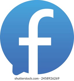 Graphic illustrative of modern phone apps, white F lettering against blue background speech bubble shape, suggestive of a social media communication app
