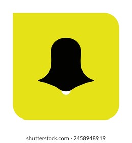 Graphic illustrative of modern phone apps, black bell shaped icon against yellow background square shape, suggestive of a social media communication, chat, photo or search app