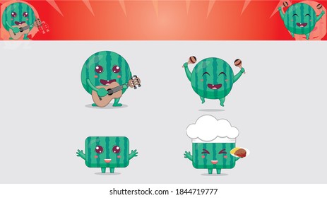 graphic ilustration set cute watermelon mascot suitable for fruit shop icon