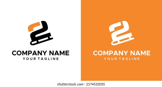 a graphic image of 2 ice skating themed, orange and white background. vector graphics base.