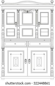 Graphic image of an ancient sideboard.