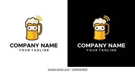 a graphic image of beer, signal and robot themed. black and white background. vector graphics base.