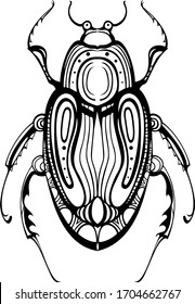 Graphic image of a beetle. Hand drawn vector illustration in zentangle style. Suitable as a print, sticker, coloring book, wallpaper, illustration for a book or magazine.