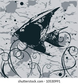 The graphic image of a black fish in sea abyss. A vector illustration