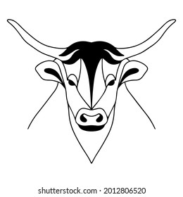 Graphic image of a bull. Buffalo vector logo. Coloring book of a horned animal. Taurus zodiac sign. Cattle. Taurus 2021. Vector silhouette of a bull.