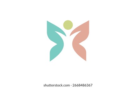 Una Imagen gráfica con una mariposa y un tema de persona, sobre un fondo blanco. Vector base gráfica.