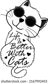 Graphic image of cat wearing glasses on a white background