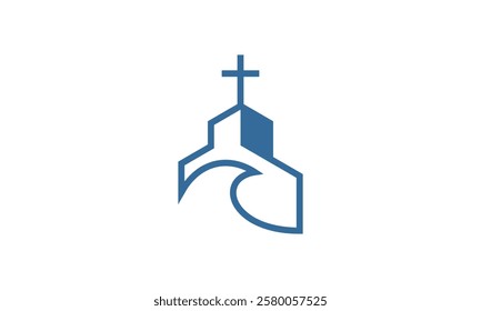 a graphic image with a church and waves theme, on a white background. vector graphic base.