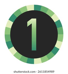 Graphic Image of a Circle with Lime Green, Emerald Green, and Off-White Gradients Featuring a Prominent Dark Green Number “1” on a Solid Black Background.