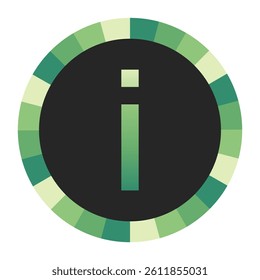 Graphic Image of a Circle with Lime Green, Emerald Green, and Off-White Gradients Featuring a Prominent Dark Green lowercase Letter “i” on a Solid Black Background.