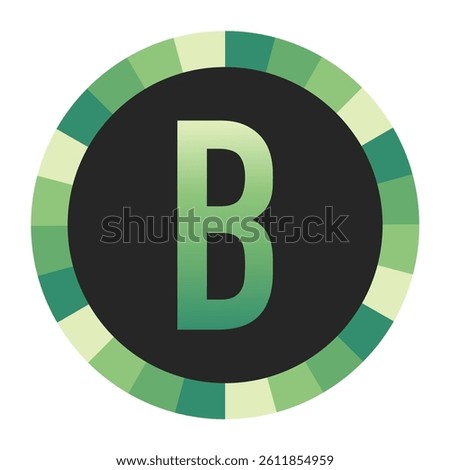 Graphic Image of a Circle with Lime Green, Emerald Green, and Off-White Gradients Featuring a Prominent Dark Green Capital Letter “B” on a Solid Black Background.