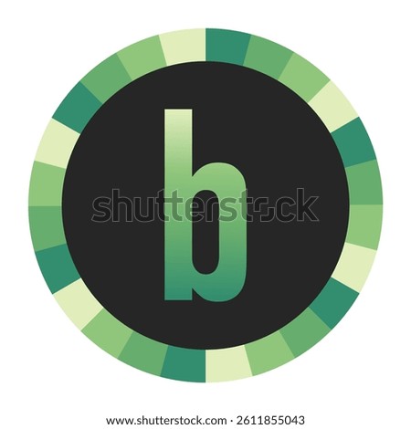 Graphic Image of a Circle with Lime Green, Emerald Green, and Off-White Gradients Featuring a Prominent Dark Green lowercase Letter “b” on a Solid Black Background.