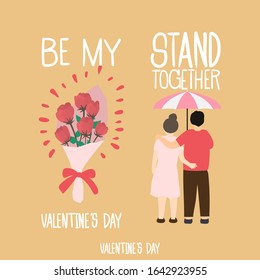Graphic image of couple in the same umbrella and a bouquet of red roses.