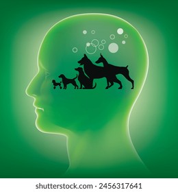 Imagen gráfica de un perro dentro del cerebro humano.