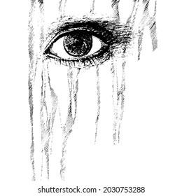 Graphic image of eye. Expressive eye in flowing texture. Vector Illustration