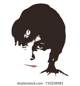 Graphic image of a female face. Brunette of 30-s. Poster style.