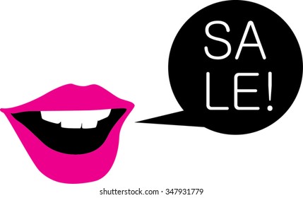 graphic image of female lips with message sign with sale