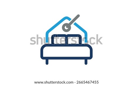 A graphic image with a hotel discount theme, set on a white background. Vector graphic base.
