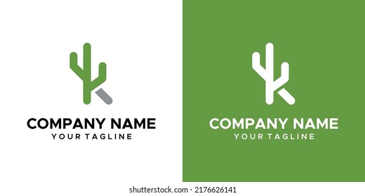 a graphic image of the K cactus themed, on a green and white background. vector graphics base.